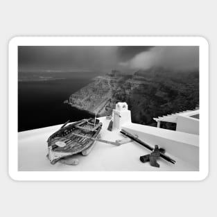 Boat on the roof - Santorini island Sticker